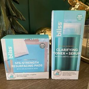 Bliss Blue Spa-Strength Resurfacing Pads and Clarifying Toner + Serum Set NEW